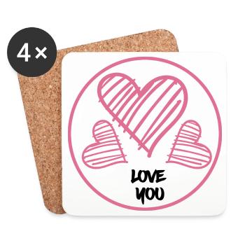 Herzen in Pink Love you Geschenk - Untersetzer (4er-Set) - Weiß - Vorne