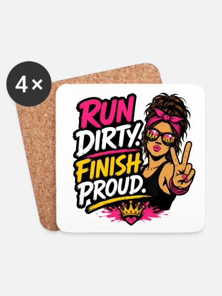 Run Dirty Finish Proud Runner Girl Design - Untersetzer (4er-Set) - Weiß