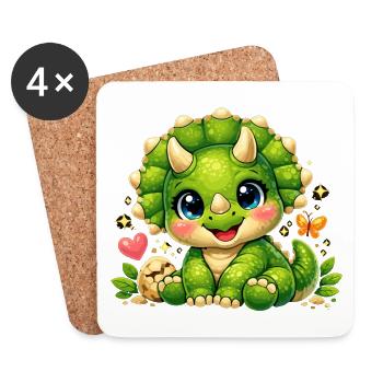 Tricératops mignon – Petit bébé dinosaure - Dessous de verre (lot de 4) - blanc - Devant