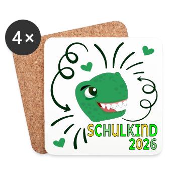 Dinosaurier Schulkind 2026 - Untersetzer (4er-Set) - Weiß - Vorne