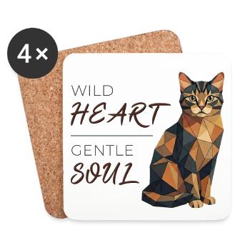 Katzen-Design Low-Poly - Wild Heart, gentle soul - Untersetzer (4er-Set) - Weiß - Vorne