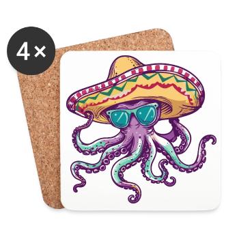 Oktopus Lustig Sombrero - Untersetzer (4er-Set) - Weiß - Vorne
