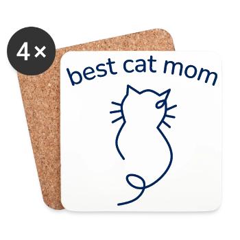 Meilleure maman de chat minimaliste Silhouette - Dessous de verre (lot de 4) - blanc - Devant