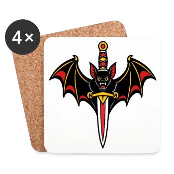 Chauve-souris poignard style tattoo dark - Dessous de verre (lot de 4) - blanc - Devant