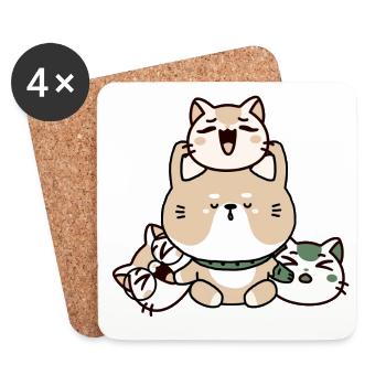 Kawaii Zen Meditationskatze mit Handprothese - Untersetzer (4er-Set) - Weiß - Vorne