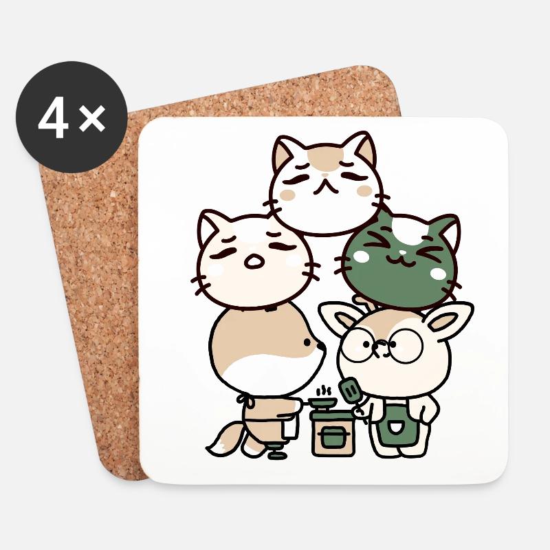 Fuchs mit Prothese und Reh: Kawaii Kitchen - Untersetzer (4er-Set) - Weiß