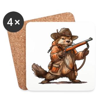 Motif drôle de chasse au chasseur de castors - Dessous de verre (lot de 4) - blanc - Devant