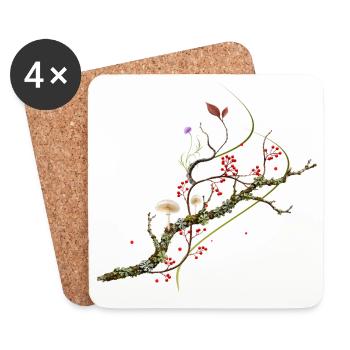 Porzellanpilze auf Flechtenast Wald Design - Untersetzer (4er-Set) - Weiß - Vorne