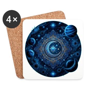 Planètes spatiales Galaxies Étoiles Lunes - Dessous de verre (lot de 4) - blanc - Devant