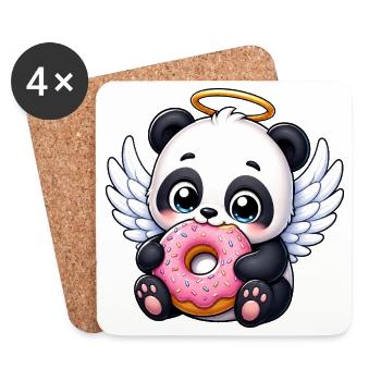 Mignon ange panda avec ailes et dessin animé en beignet - Dessous de verre (lot de 4) - blanc - Devant