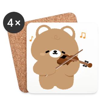Bear Violinist Charm - Coasters (set of 4) - white - Front