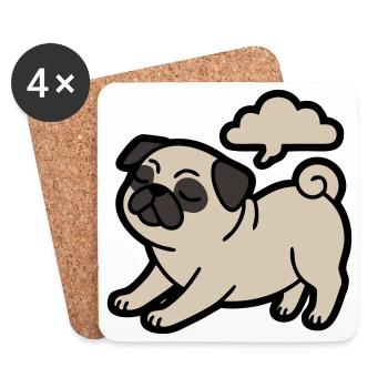 Pug dog qui pète, drôle - Dessous de verre (lot de 4) - blanc - Devant