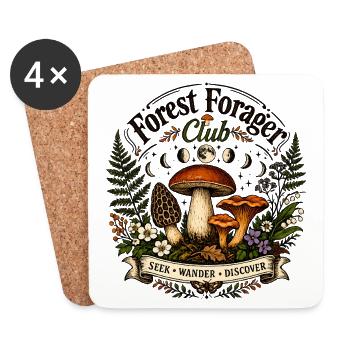 Mushroom Pickers Club – Vintage Forest Illustration - Coasters (set of 4) - white - Front