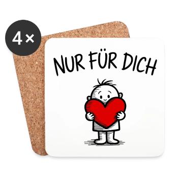 Strichmännchen mit Herz: Nur für dich - Untersetzer (4er-Set) - Weiß - Vorne