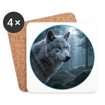 T-Shirt-Design „Wolf“ - Untersetzer (4er-Set) - Weiß - Vorne