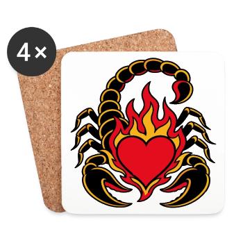 Scorpion heart in flames tattoo style - Coasters (set of 4) - white - Front