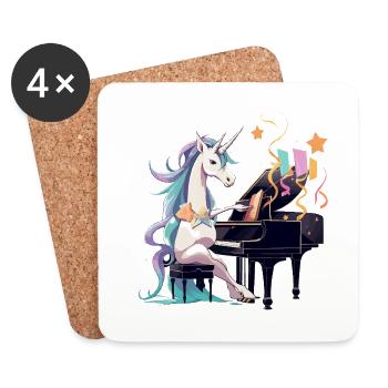 Einhorn am Klavier FarbenSinfonie - Untersetzer (4er-Set) - Weiß - Vorne