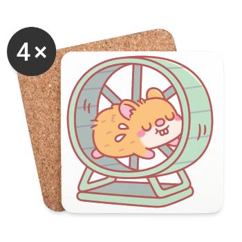 Cute Hamster Running on Wheel - Coasters (set of 4) - white - Front