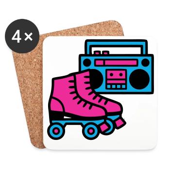 Rollschuhe Boombox 80er Retro - Untersetzer (4er-Set) - Weiß - Vorne
