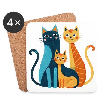 Bright Cat Trio: Modern Whimsy - Coasters (set of 4) - white - Front