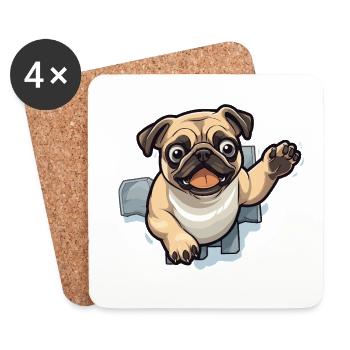 Pug Durchbruch aus Eis - Untersetzer (4er-Set) - Weiß - Vorne
