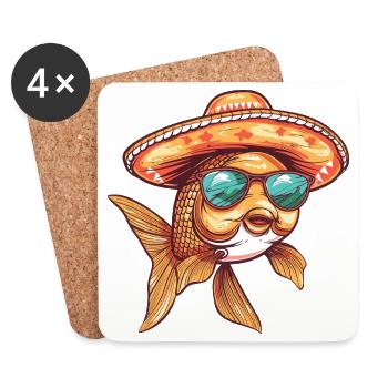 Goldfish Comic Funny Sombrero - Coasters (set of 4) - white - Front