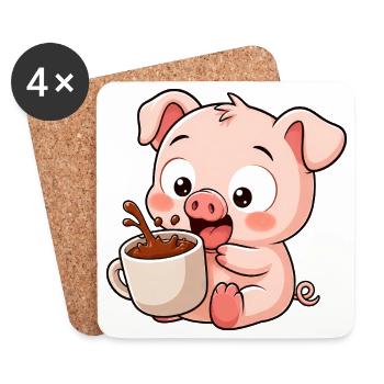 Dessin animé mignon du fermier de cochons drôle - Dessous de verre (lot de 4) - blanc - Devant