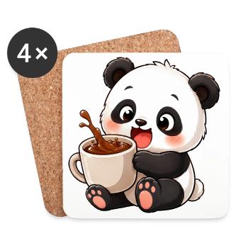 Dessin animé mignon panda buveur de café amateur de café - Dessous de verre (lot de 4) - blanc - Devant