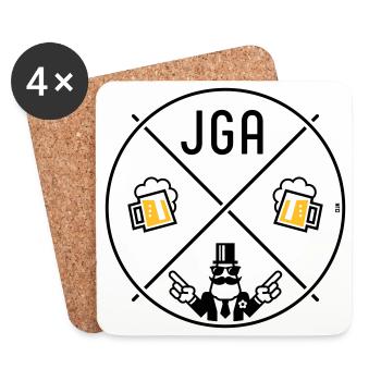 JGA Bräutigam Handzeichen Bier Kreis Symbol POS 2C - Untersetzer (4er-Set) - Weiß - Vorne