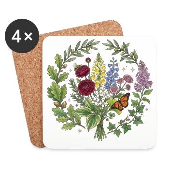 Bouquet floral avec papillon orange - Dessous de verre (lot de 4) - blanc - Devant