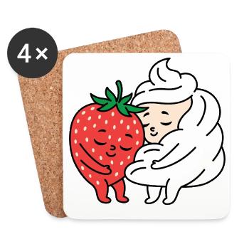 Amour fraise et crème - Dessous de verre (lot de 4) - blanc - Devant