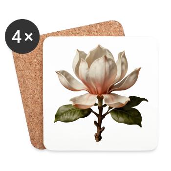 Magnolia Illustration Botanique Élégante - Dessous de verre (lot de 4) - blanc - Devant