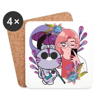 Kawaii Selfie & Visually Impaired Cat - Coasters (set of 4) - white - Front