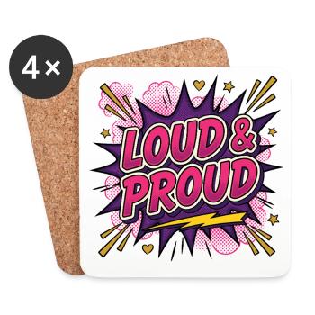 Mois de la fierté LGBTQ - Fort et fier - Dessous de verre (lot de 4) - blanc - Devant