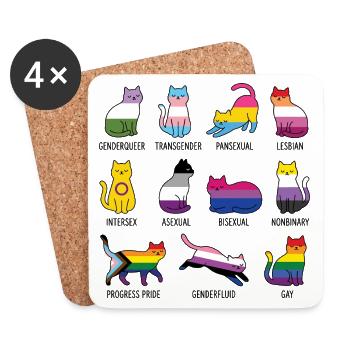 LGBTQ-Pride-Monat – Rainbow Cats - Untersetzer (4er-Set) - Weiß - Vorne