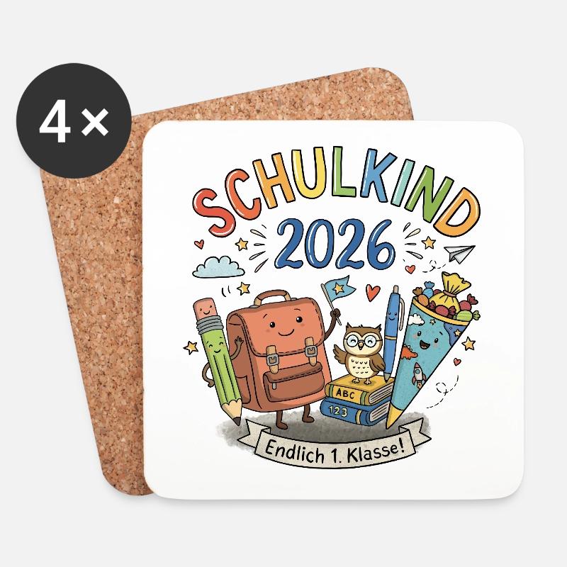 Schulkind 2026 - Untersetzer (4er-Set) - Weiß