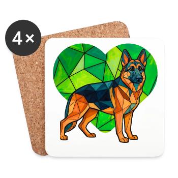 Cubist German Shepherd Heart Geometric Pet Art - Coasters (set of 4) - white - Front