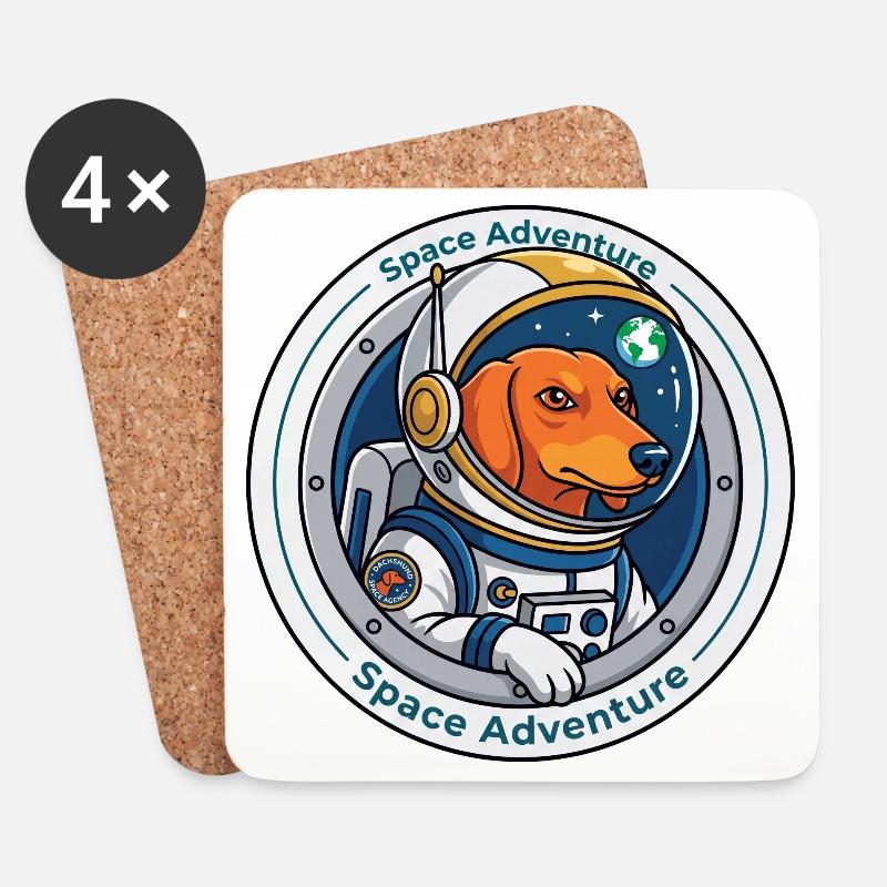 Dachshund Space Adventure: Mission Weltall - Untersetzer (4er-Set) - Weiß