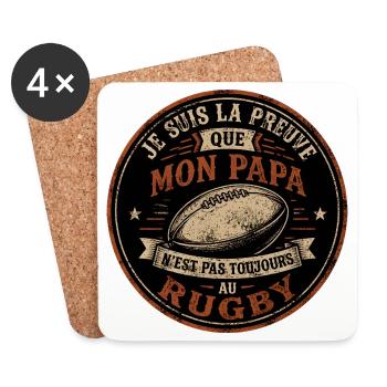 Preuve que mon papa rugby, papa rugbyman, rugby - Dessous de verre (lot de 4) - blanc - Devant
