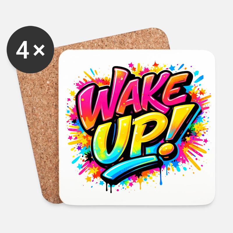 Wake_Up - Untersetzer (4er-Set) - Weiß