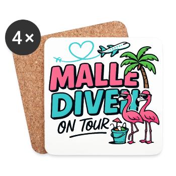 Malle Diven On Tour Damen Flamingo Mallorca Party - Untersetzer (4er-Set) - Weiß - Vorne
