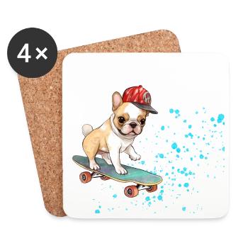 Skateboard Bulldog mit Cap - Untersetzer (4er-Set) - Weiß - Vorne