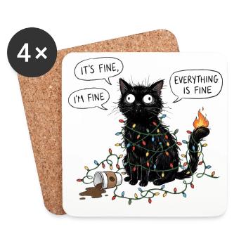 Black Cat Wrapped in Lights - Coasters (set of 4) - white - Front