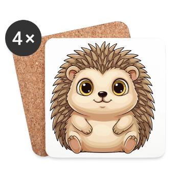 Cute Hedgehog – Kawaii Style with Big Eyes - Coasters (set of 4) - white - Front