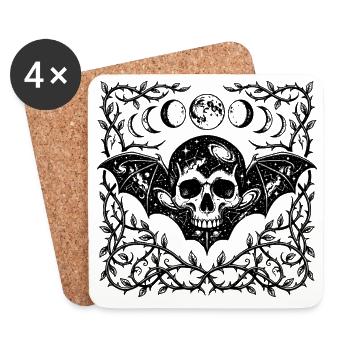 Celestial Skull Gothic Bat Wings Design - Coasters (set of 4) - white - Front