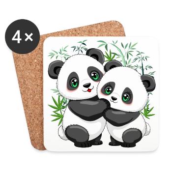 Panda Couple on Bamboo Cute Kawaii style - Coasters (set of 4) - white - Front