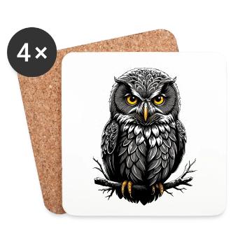 Owl print - Coasters (set of 4) - white - Front