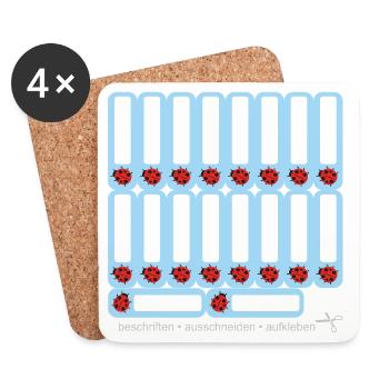 DIY Schulaufkleber Marienkäfer - 18 er Set - blau - Untersetzer (4er-Set) - Weiß - Vorne