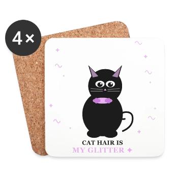 Glitzernder Katzen-Anhänger mit lila Halsband - Untersetzer (4er-Set) - Weiß - Vorne