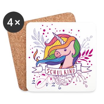 Schulkind Unicorn Regenbogen  - Untersetzer (4er-Set) - Weiß - Vorne